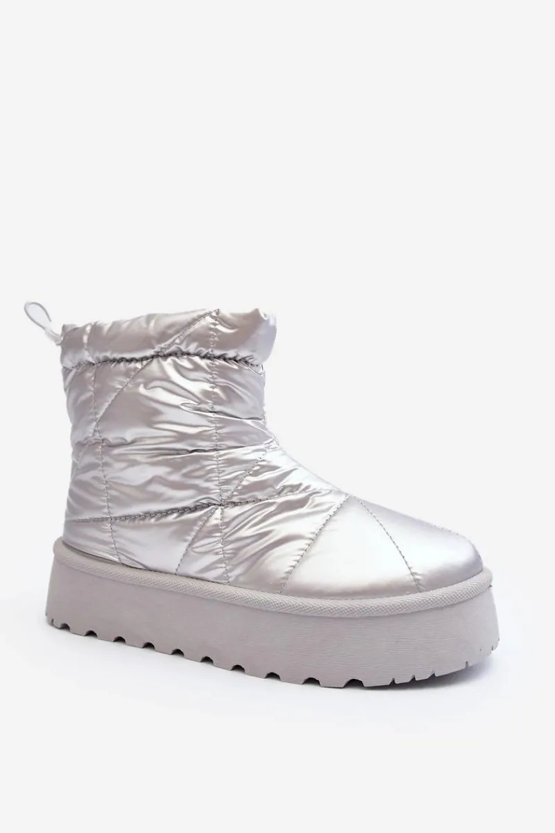 Śniegowce Damskie>Boto Śniegowce Damskie Na Masywnej Platformie Srebrne Fionia Srebrny