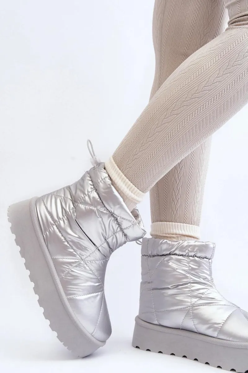 Śniegowce Damskie>Boto Śniegowce Damskie Na Masywnej Platformie Srebrne Fionia Srebrny