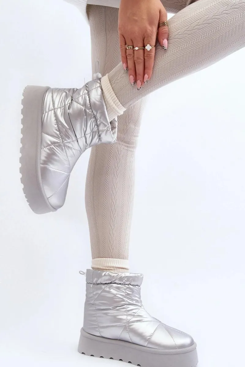 Śniegowce Damskie>Boto Śniegowce Damskie Na Masywnej Platformie Srebrne Fionia Srebrny