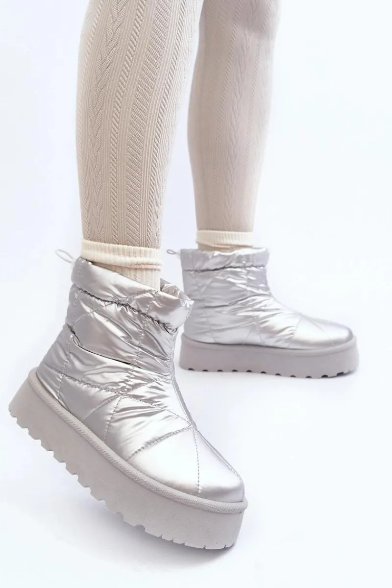 Śniegowce Damskie>Boto Śniegowce Damskie Na Masywnej Platformie Srebrne Fionia Srebrny