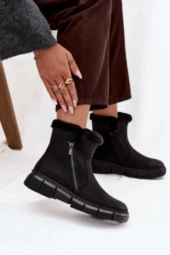 Best Evento Śniegowce Damskie Na Platformie Z Futerkiem Czarne Briselle Czarny