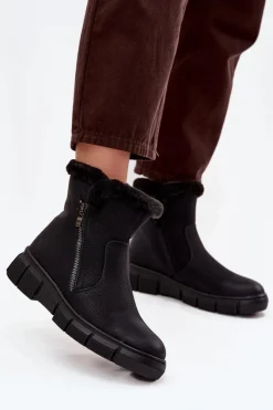 Best Evento Śniegowce Damskie Na Platformie Z Futerkiem Czarne Briselle Czarny