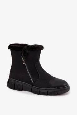 Best Evento Śniegowce Damskie Na Platformie Z Futerkiem Czarne Briselle Czarny