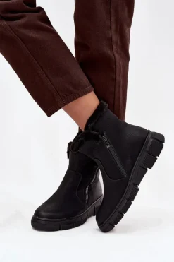 Best Evento Śniegowce Damskie Na Platformie Z Futerkiem Czarne Briselle Czarny