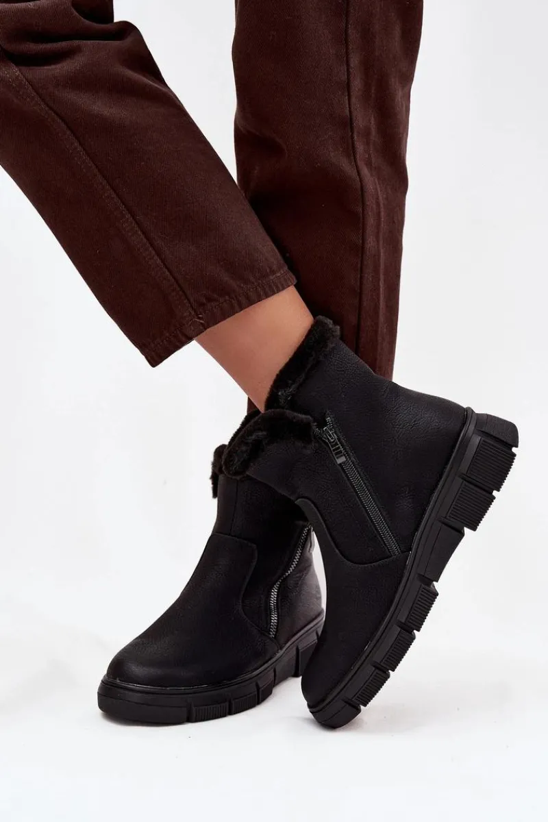 Best Evento Śniegowce Damskie Na Platformie Z Futerkiem Czarne Briselle Czarny