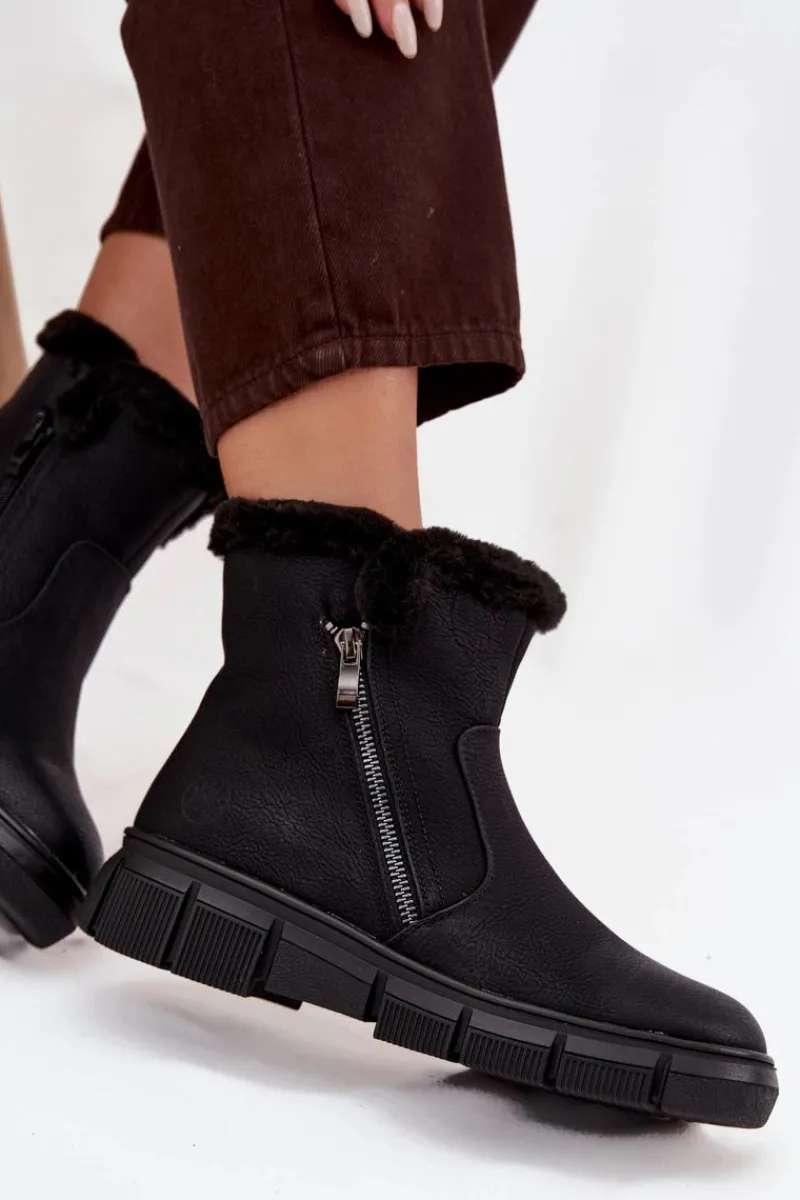 Best Evento Śniegowce Damskie Na Platformie Z Futerkiem Czarne Briselle Czarny