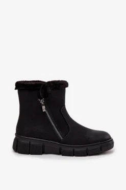 Best Evento Śniegowce Damskie Na Platformie Z Futerkiem Czarne Briselle Czarny