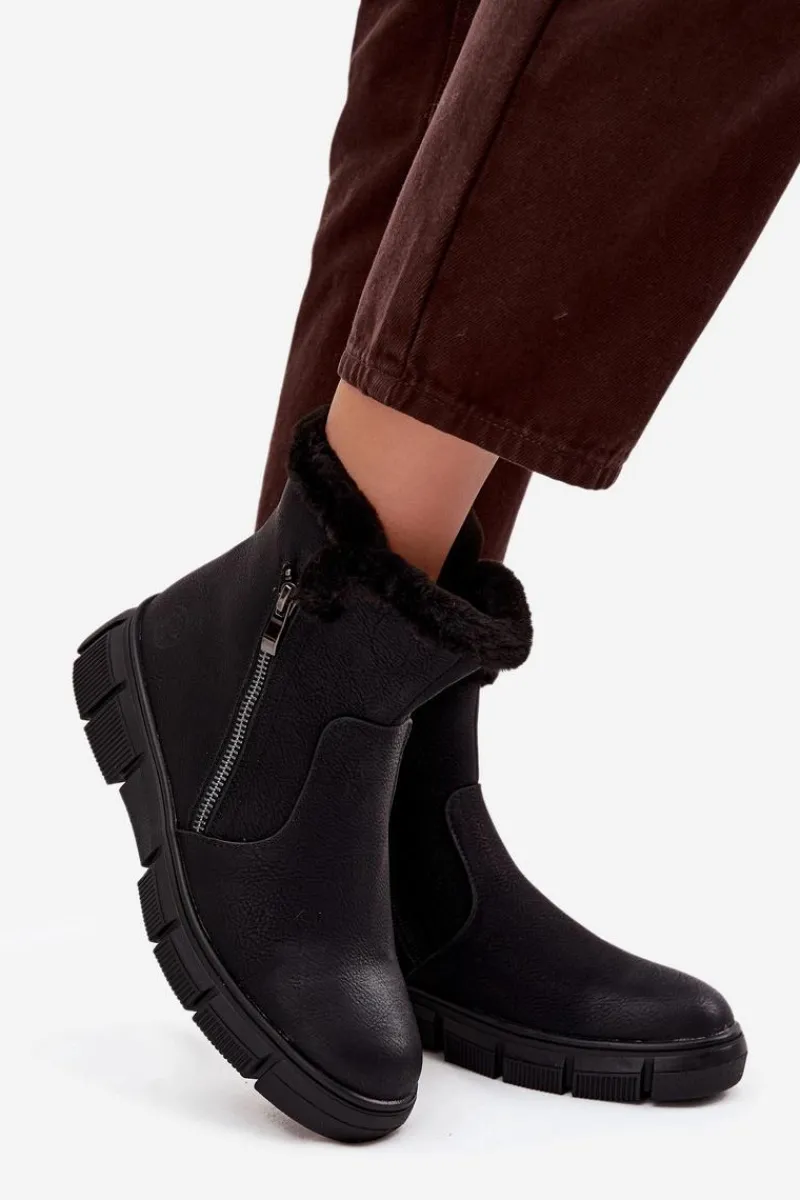 Best Evento Śniegowce Damskie Na Platformie Z Futerkiem Czarne Briselle Czarny