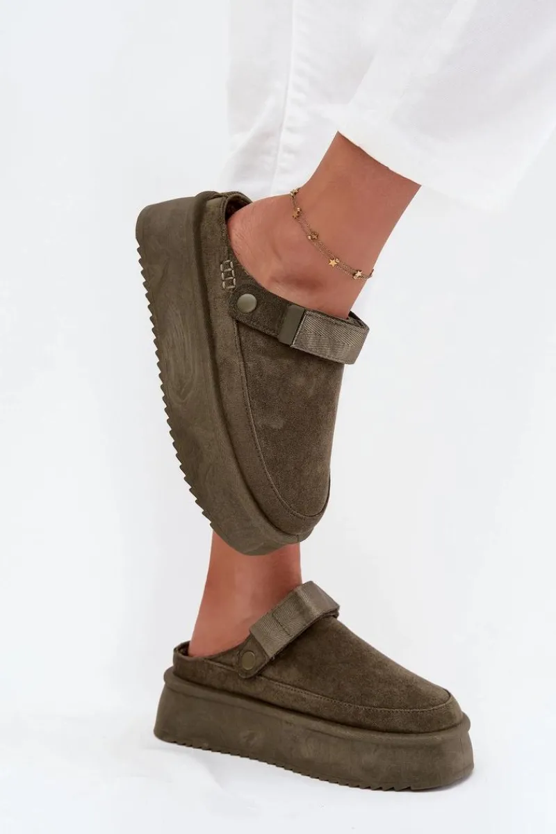 Boto Śniegowce Damskie Na Platformie Z Rzepem Ciemnozielone Jorielle Zielony