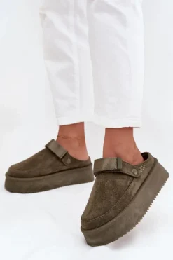 Boto Śniegowce Damskie Na Platformie Z Rzepem Ciemnozielone Jorielle Zielony