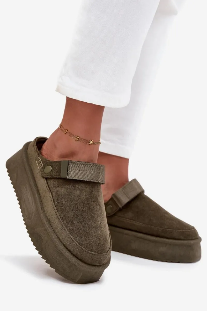 Boto Śniegowce Damskie Na Platformie Z Rzepem Ciemnozielone Jorielle Zielony