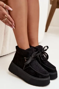 Śniegowce Damskie>Boto Śniegowce Damskie Na Platformie Z Futerkiem Czarne Florivelle Czarny