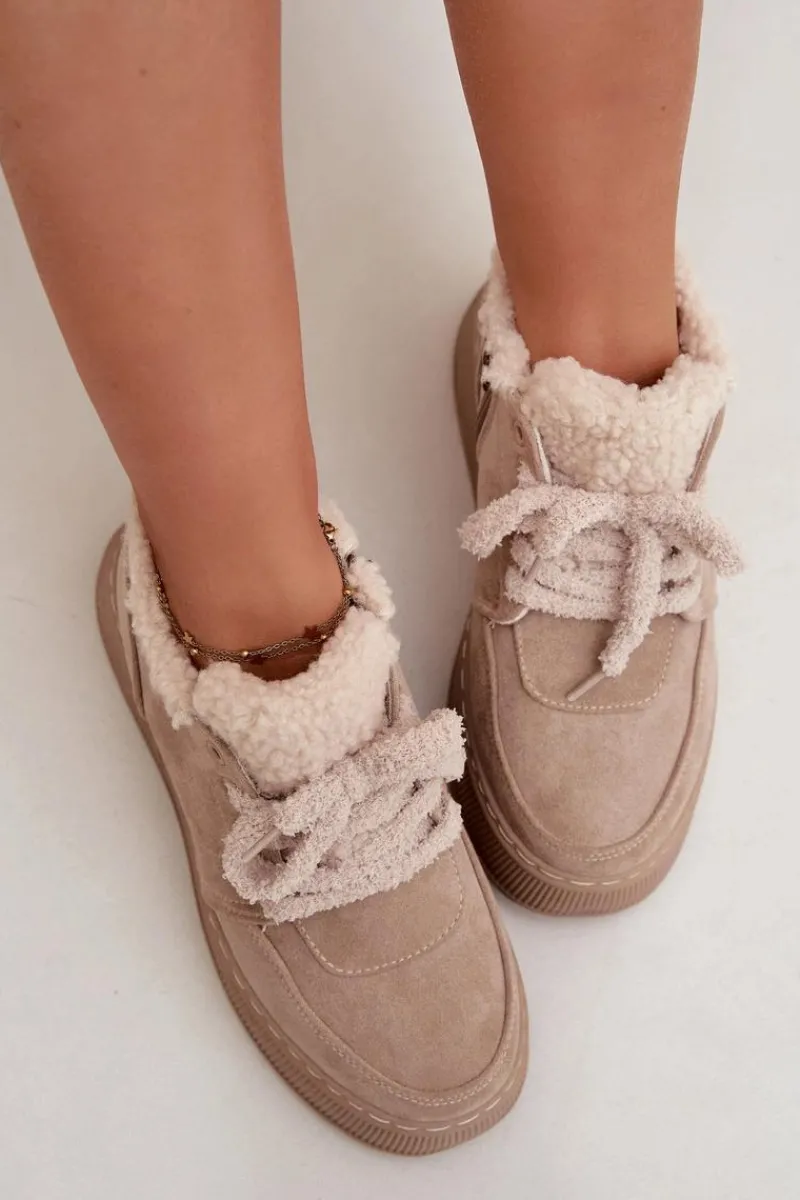 Best Boto Śniegowce Damskie Na Platformie Z Futerkiem Typu Baranek Beżowe Luma