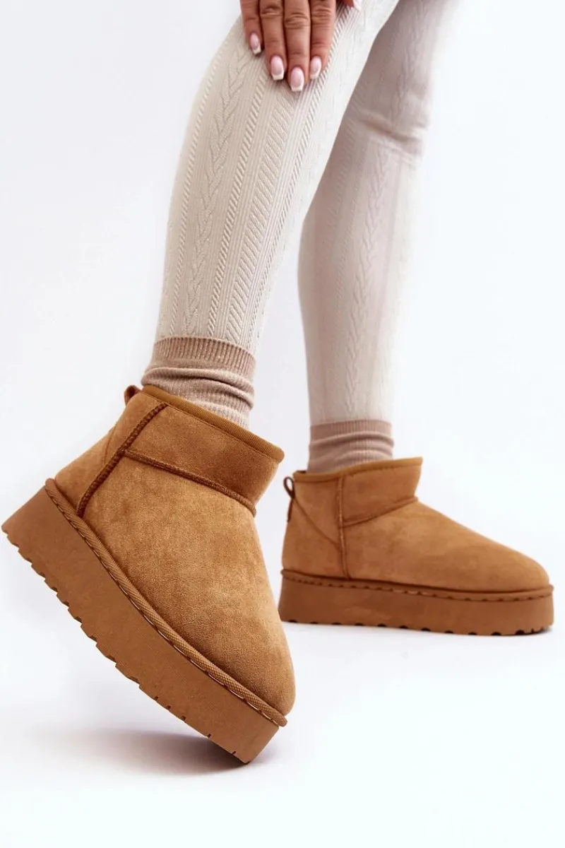 Śniegowce Damskie>Boto Śniegowce Damskie Na Platformie Ocieplane Futerkiem Camel Xamella Brązowy