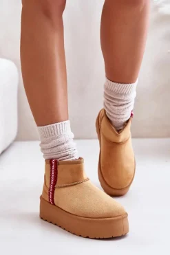 Śniegowce Damskie>Boto Śniegowce Damskie Na Platformie Ocieplane Camel Lomessa Brązowy