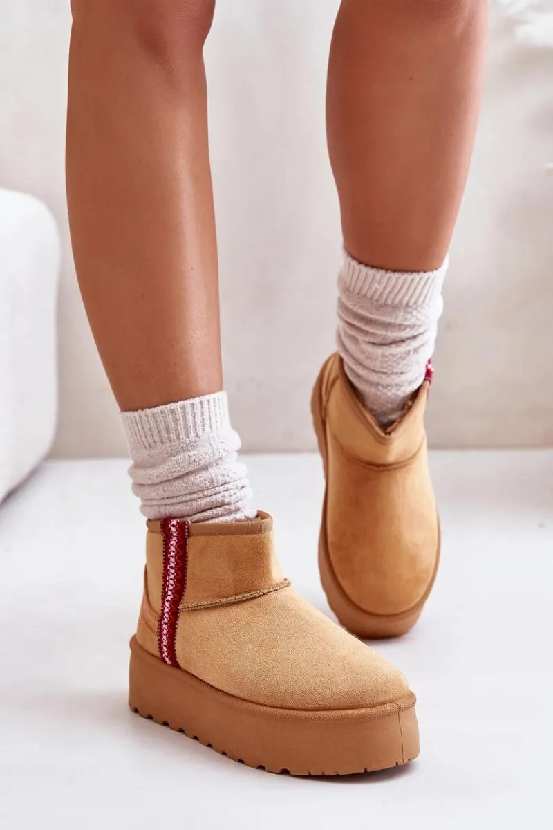 Śniegowce Damskie>Boto Śniegowce Damskie Na Platformie Ocieplane Camel Lomessa Brązowy