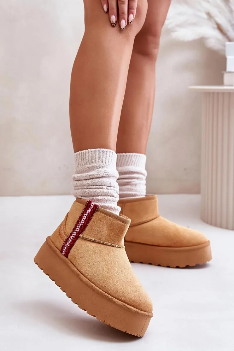 Śniegowce Damskie>Boto Śniegowce Damskie Na Platformie Ocieplane Camel Lomessa Brązowy