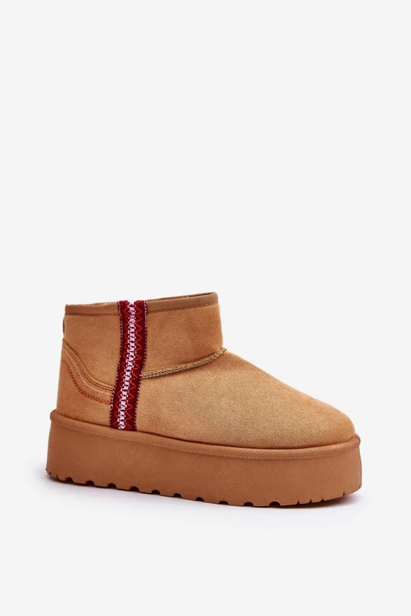 Śniegowce Damskie>Boto Śniegowce Damskie Na Platformie Ocieplane Camel Lomessa Brązowy