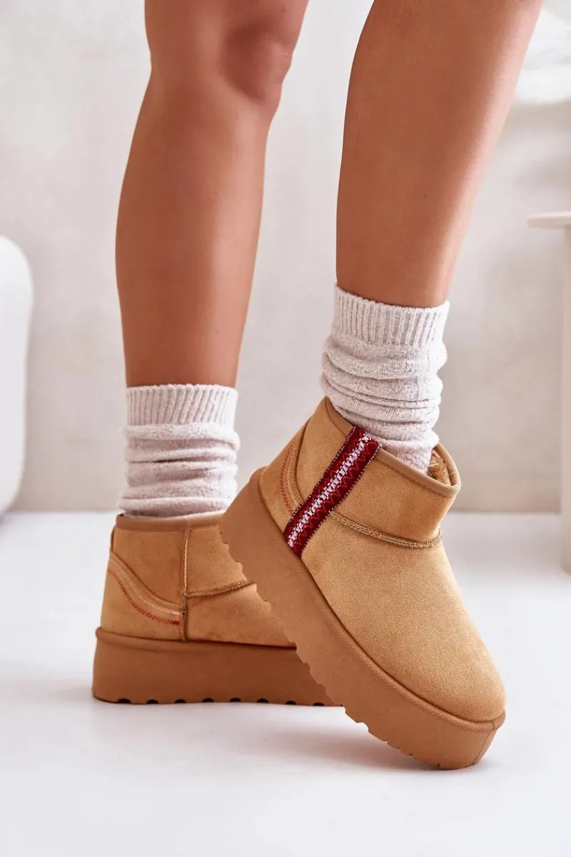 Śniegowce Damskie>Boto Śniegowce Damskie Na Platformie Ocieplane Camel Lomessa Brązowy