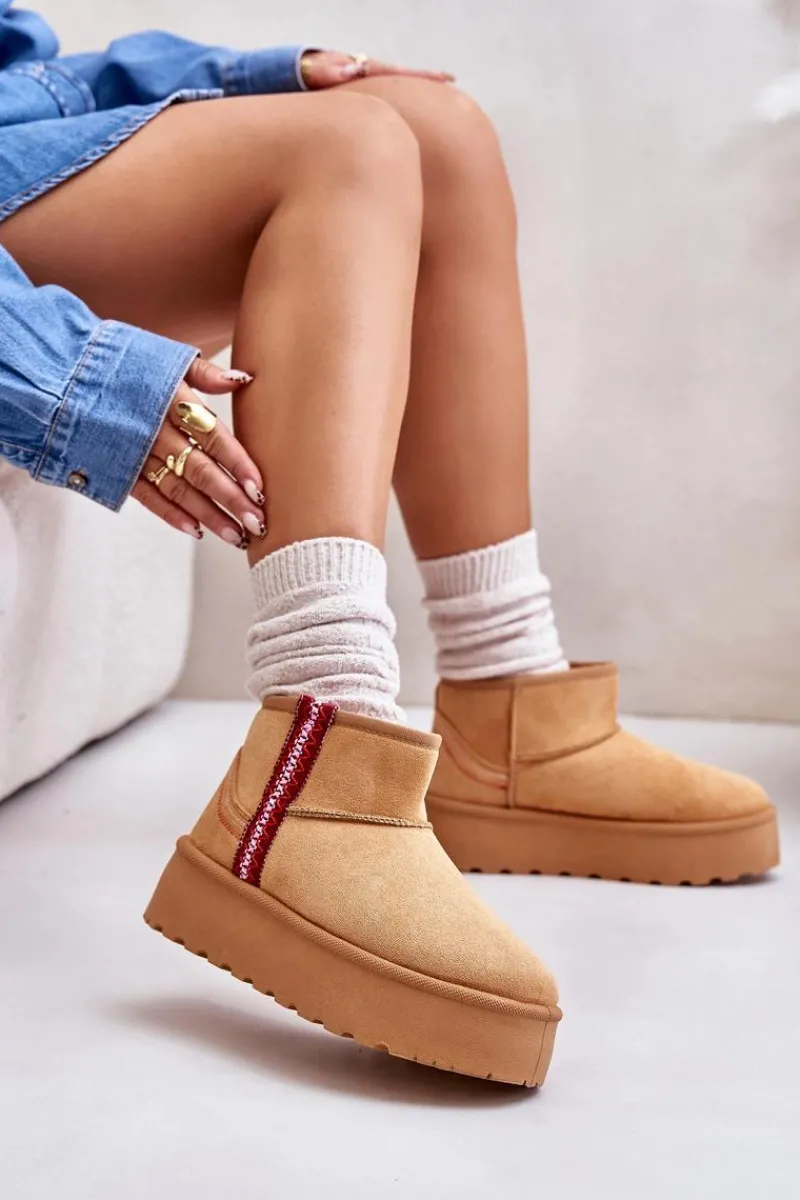 Śniegowce Damskie>Boto Śniegowce Damskie Na Platformie Ocieplane Camel Lomessa Brązowy