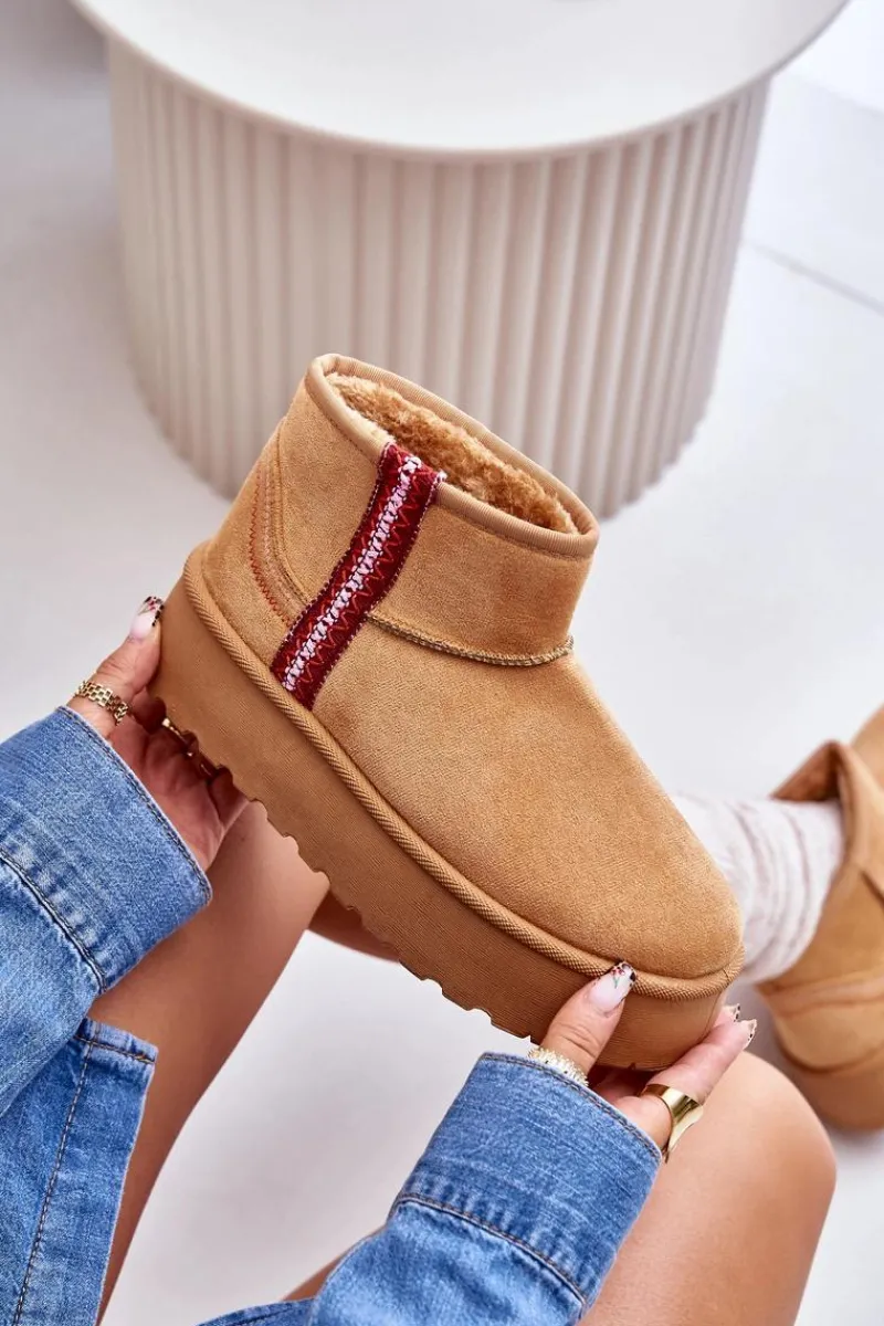 Śniegowce Damskie>Boto Śniegowce Damskie Na Platformie Ocieplane Camel Lomessa Brązowy