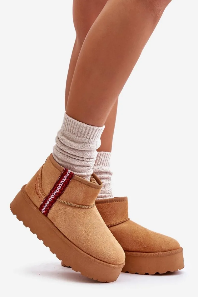 Śniegowce Damskie>Boto Śniegowce Damskie Na Platformie Ocieplane Camel Lomessa Brązowy