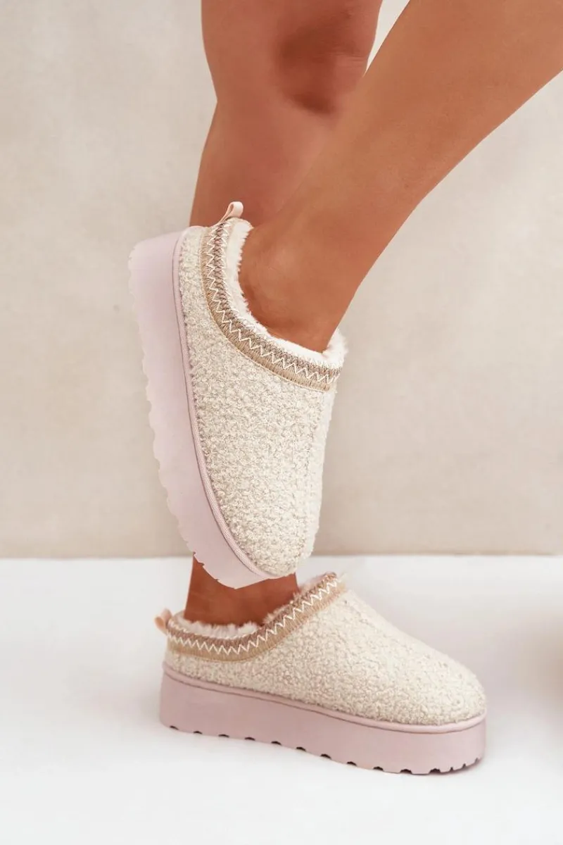 Outlet Boto Śniegowce Damskie Na Platformie Z Haftem Jasnobeżowe Tirissa