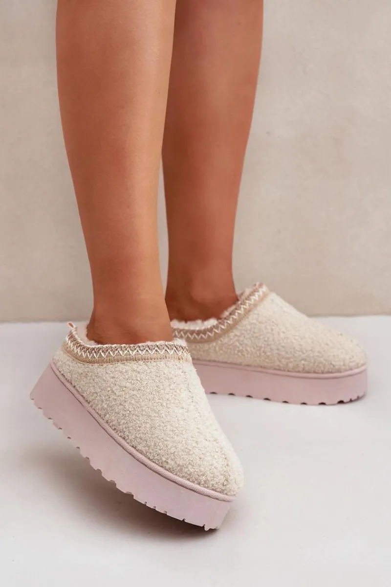 Outlet Boto Śniegowce Damskie Na Platformie Z Haftem Jasnobeżowe Tirissa