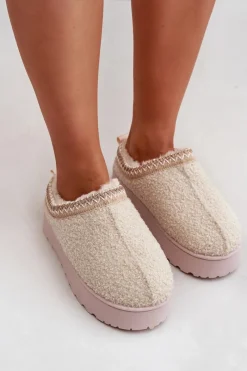 Outlet Boto Śniegowce Damskie Na Platformie Z Haftem Jasnobeżowe Tirissa