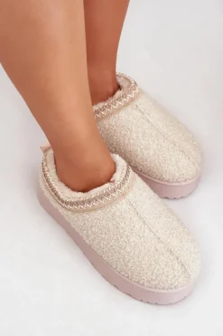 Outlet Boto Śniegowce Damskie Na Platformie Z Haftem Jasnobeżowe Tirissa