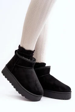 Best Śniegowce Damskie Na Platformie Ocieplane Futerkiem Czarne Xamella Damskie Śniegowce Damskie