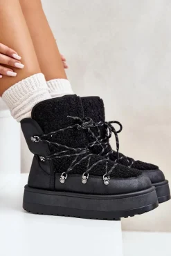 Sale Boto Śniegowce Damskie Na Platformie Z Wiązaniem Czarne Riaviana