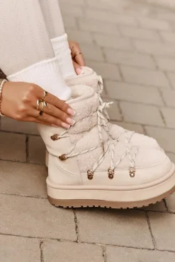 Śniegowce Damskie Na Platformie Z Wiązaniem Jasnobeżowe Riaviana Damskie Śniegowce Damskie