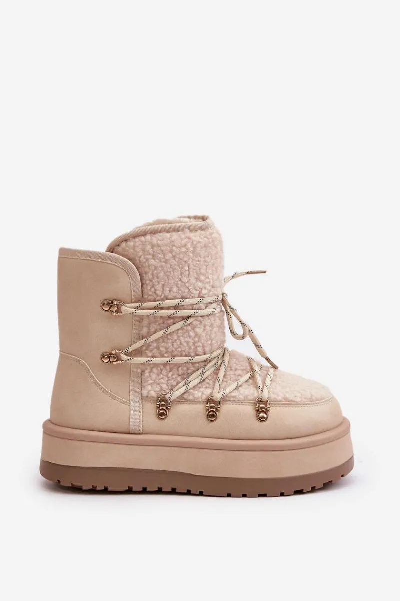 Śniegowce Damskie Na Platformie Z Wiązaniem Jasnobeżowe Riaviana Damskie Śniegowce Damskie