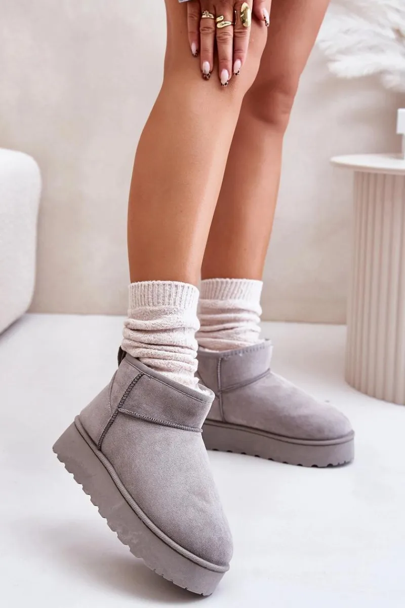 Śniegowce Damskie>Boto Śniegowce Damskie Na Platformie Ocieplane Futerkiem Szare Xamella Szary