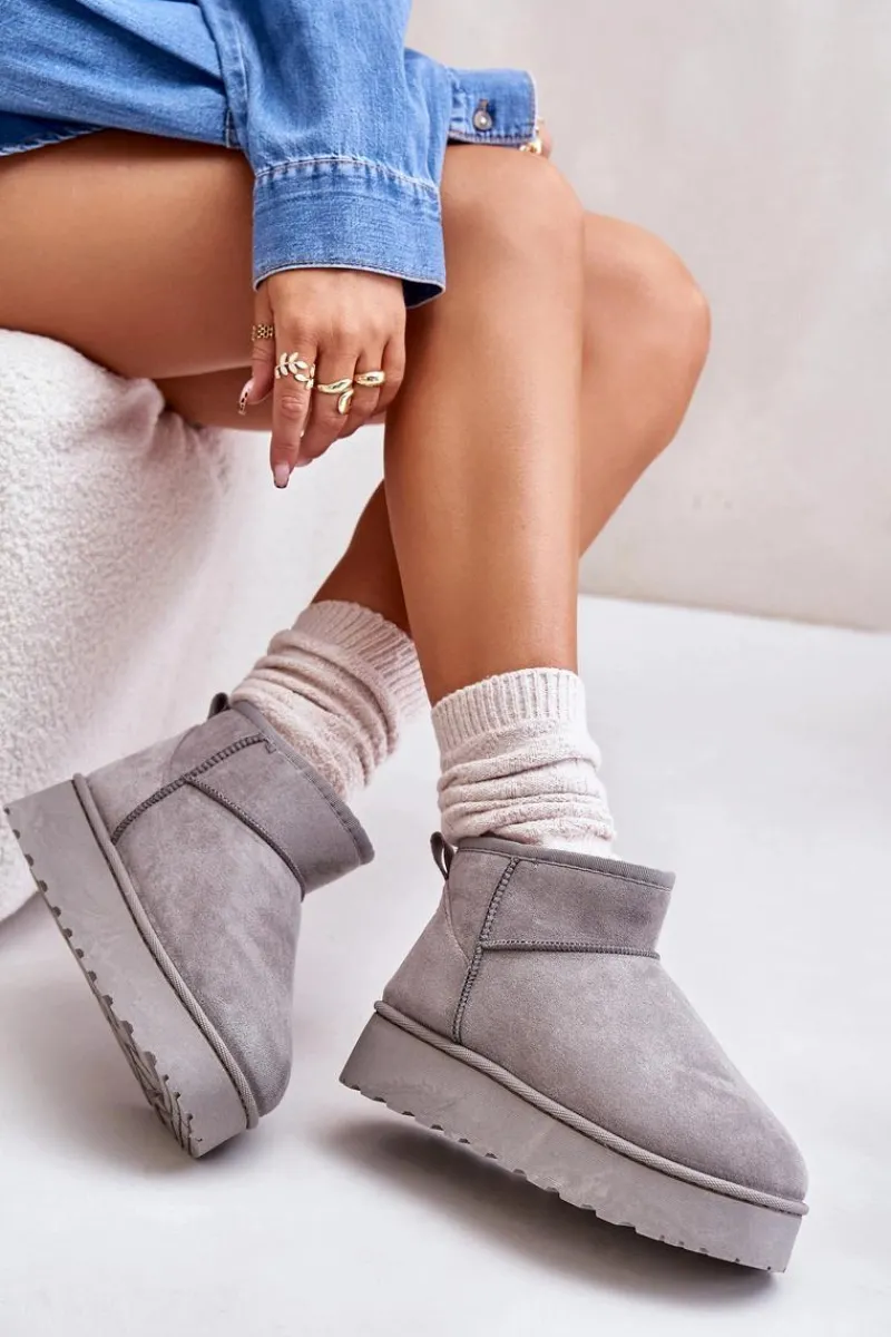 Śniegowce Damskie>Boto Śniegowce Damskie Na Platformie Ocieplane Futerkiem Szare Xamella Szary