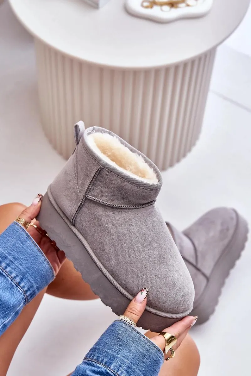 Śniegowce Damskie>Boto Śniegowce Damskie Na Platformie Ocieplane Futerkiem Szare Xamella Szary