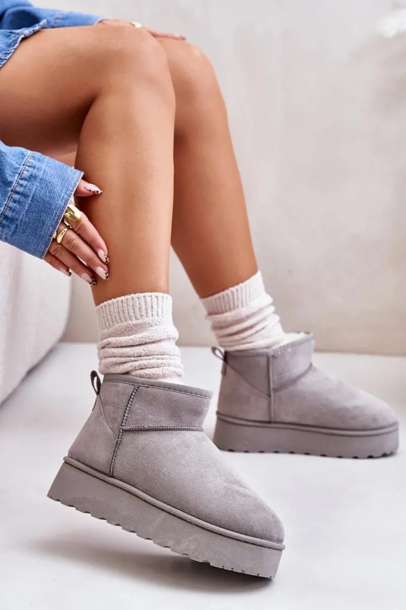 Śniegowce Damskie>Boto Śniegowce Damskie Na Platformie Ocieplane Futerkiem Szare Xamella Szary