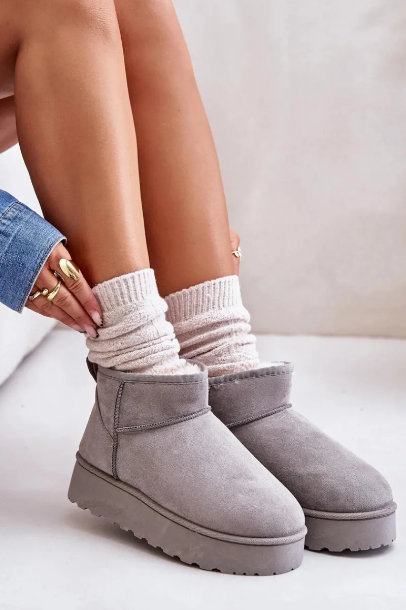 Śniegowce Damskie>Boto Śniegowce Damskie Na Platformie Ocieplane Futerkiem Szare Xamella Szary