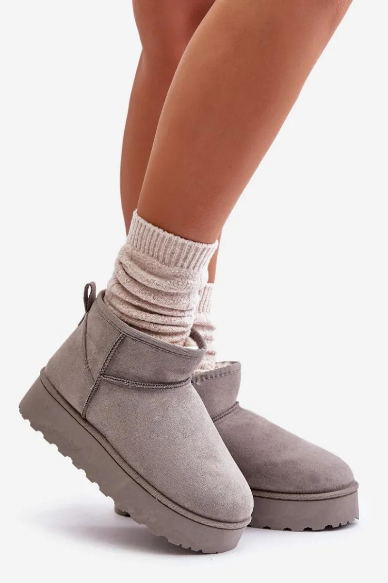 Śniegowce Damskie>Boto Śniegowce Damskie Na Platformie Ocieplane Futerkiem Szare Xamella Szary