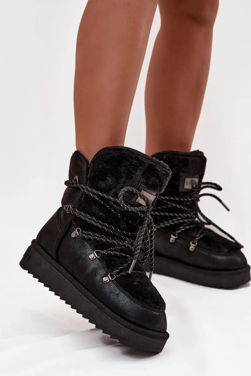 Clearance Śniegowce Damskie Na Platformie Z Futerkiem DFSH37005 Czarne Damskie Śniegowce Damskie