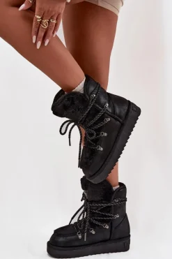 Clearance Śniegowce Damskie Na Platformie Z Futerkiem DFSH37005 Czarne Damskie Śniegowce Damskie