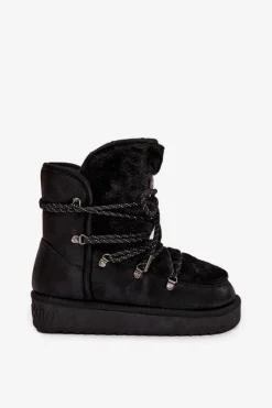 Clearance Śniegowce Damskie Na Platformie Z Futerkiem DFSH37005 Czarne Damskie Śniegowce Damskie