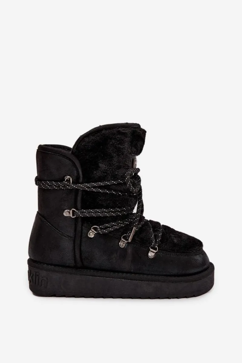 Clearance Śniegowce Damskie Na Platformie Z Futerkiem DFSH37005 Czarne Damskie Śniegowce Damskie