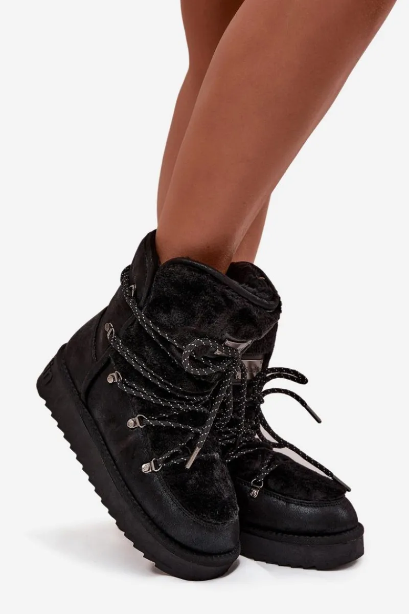 Clearance Śniegowce Damskie Na Platformie Z Futerkiem DFSH37005 Czarne Damskie Śniegowce Damskie