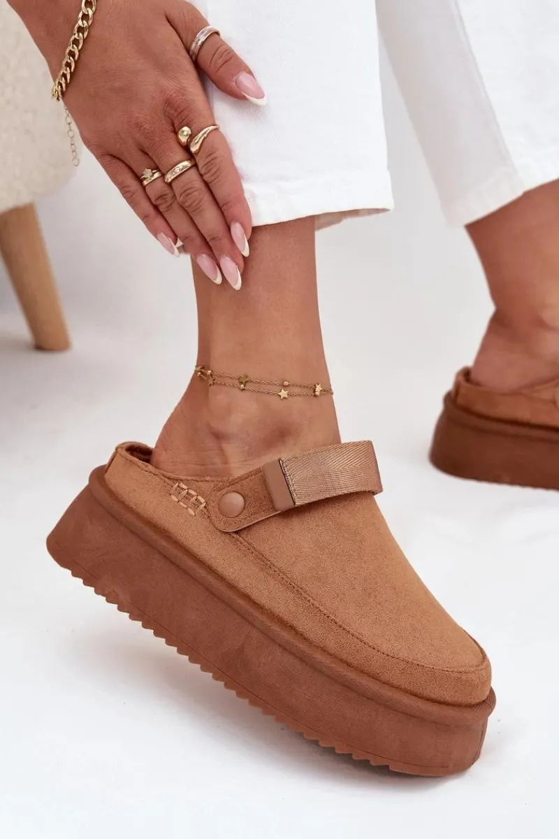 New Śniegowce Damskie Na Platformie Z Rzepem Camel Jorielle Damskie Śniegowce Damskie|Kapcie Klasyczne