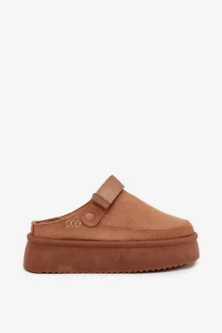 New Śniegowce Damskie Na Platformie Z Rzepem Camel Jorielle Damskie Śniegowce Damskie|Kapcie Klasyczne