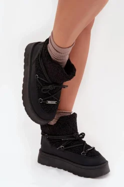 Śniegowce Damskie>Big Star Shoes Śniegowce Damskie Na Platformie Z Futerkiem Typu Baranek Big Star SS274109 Czarne Czarny