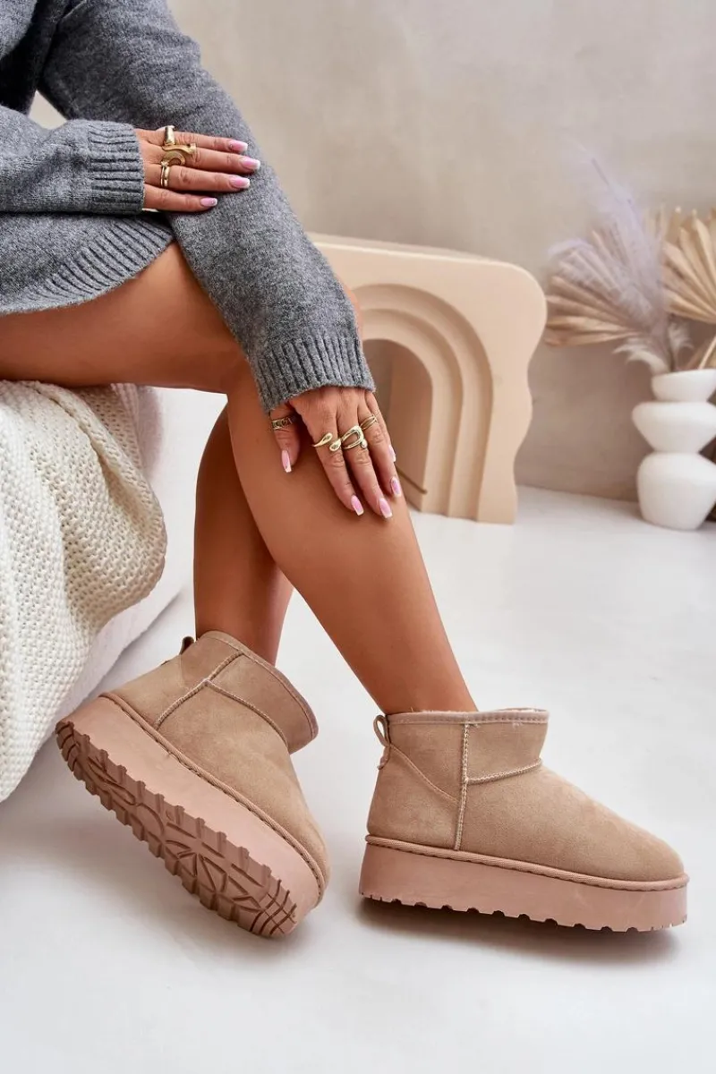 Discount Boto Śniegowce Damskie Na Platformie Ocieplane Futerkiem Beżowe Xamella Beżowy