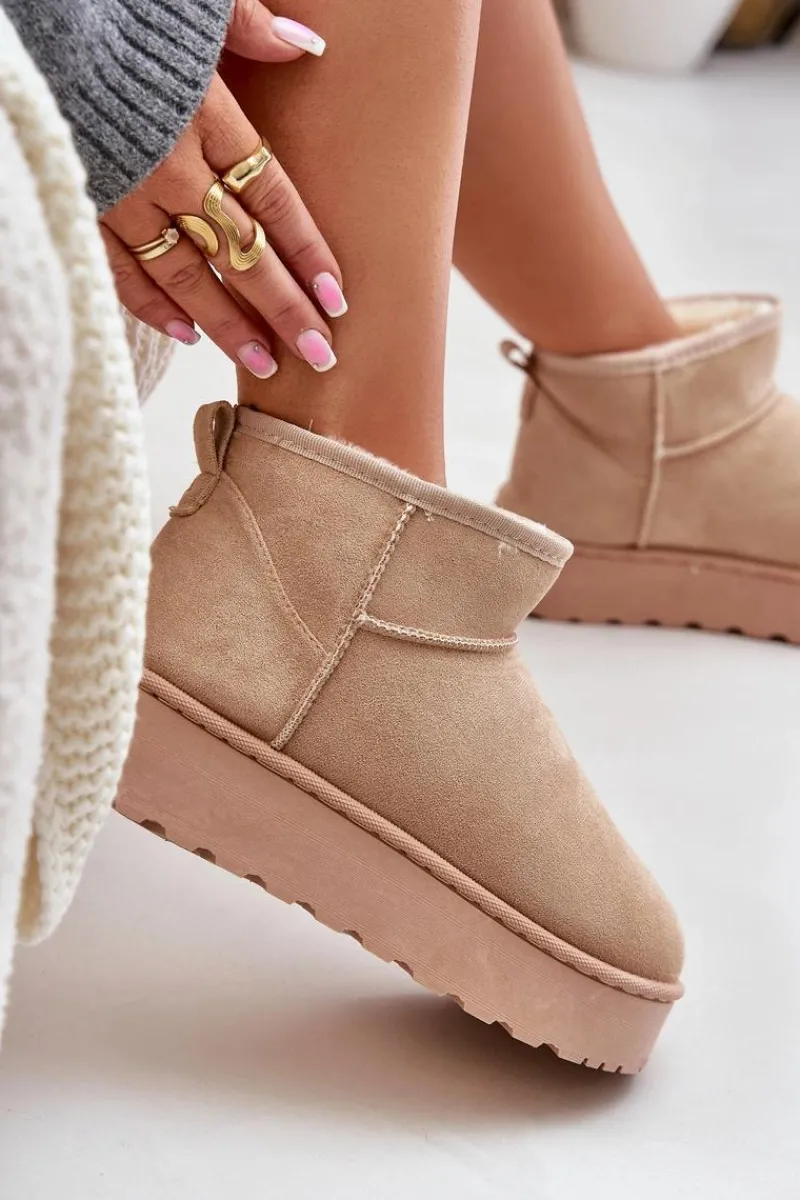 Discount Boto Śniegowce Damskie Na Platformie Ocieplane Futerkiem Beżowe Xamella Beżowy